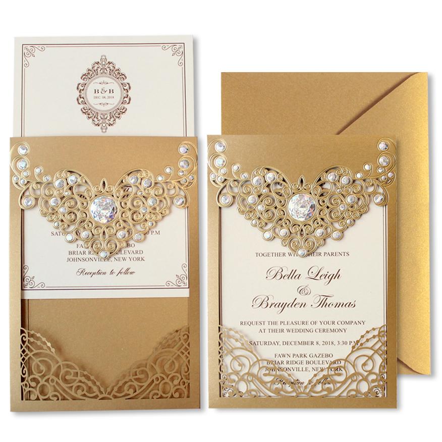 European Lace Wedding Invitation Gold PB2000-G Picky Bride 