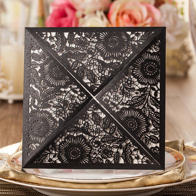Floral Wedding Invitation Laser Cut Bridal Shower Invitation Cards - Set of 50 Picky Bride Blank Black