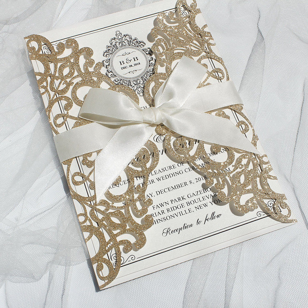 Glitter Gold Invitation Cards for Wedding/Bridal Shower 127 x 185 mm Picky Bride