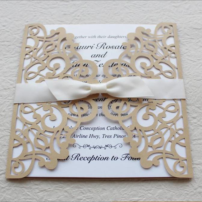 Gold and White Wedding Invitation Set, Gold Lace Invitation Cards Picky Bride