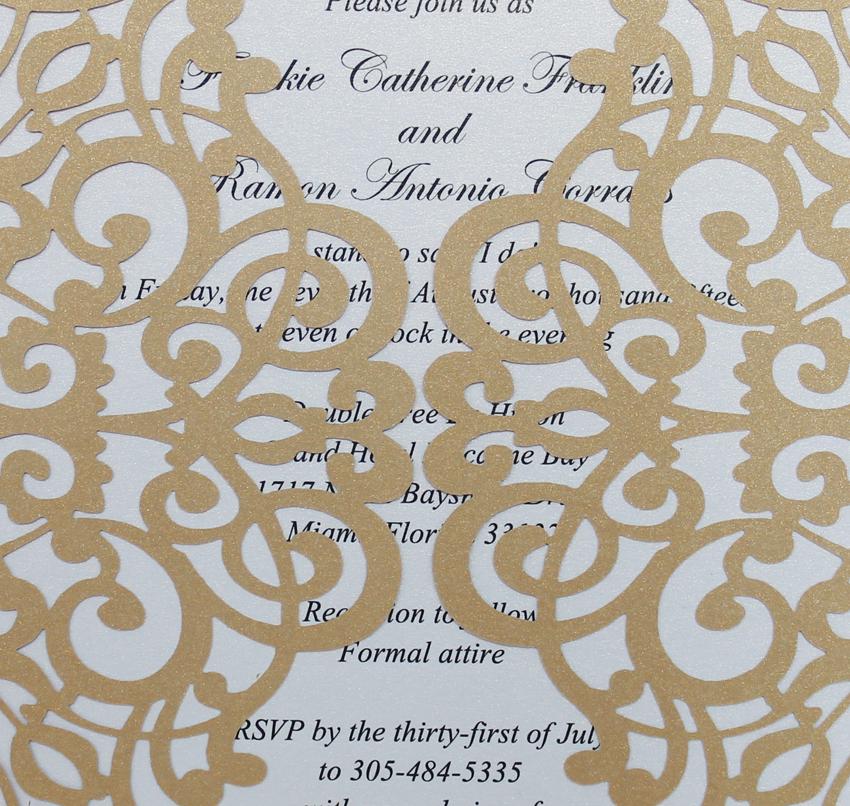 Gold and White Wedding Invitation Set, Gold Lace Invitation Cards Picky Bride