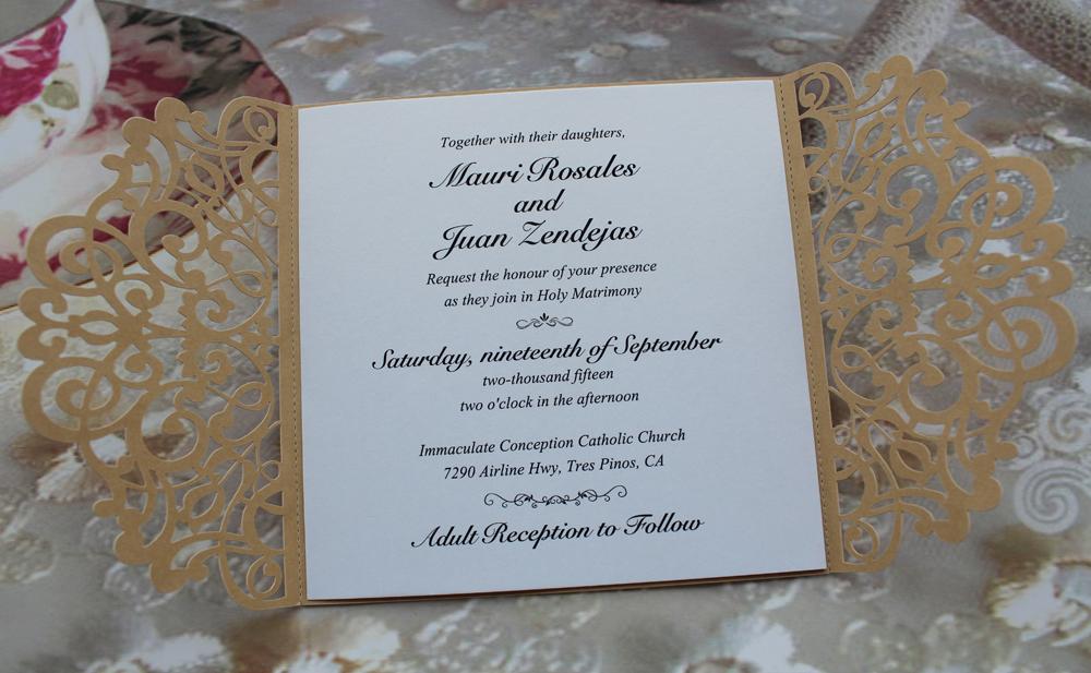 Gold and White Wedding Invitation Set, Gold Lace Invitation Cards Picky Bride