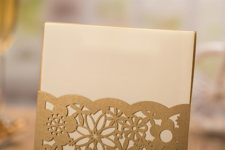 Gold Flower Wedding Invitations Elegant Invitation Cards - Set of 50pcs Picky Bride