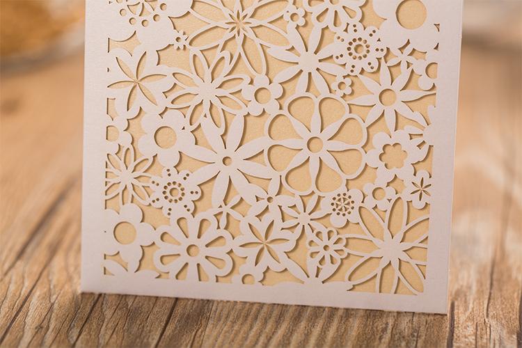 Gold Flower Wedding Invitations Elegant Invitation Cards - Set of 50pcs Picky Bride