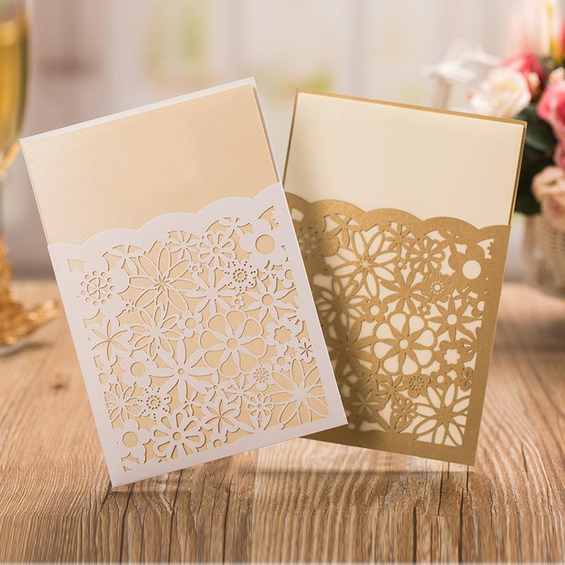 Gold Flower Wedding Invitations Elegant Invitation Cards - Set of 50pcs Picky Bride 