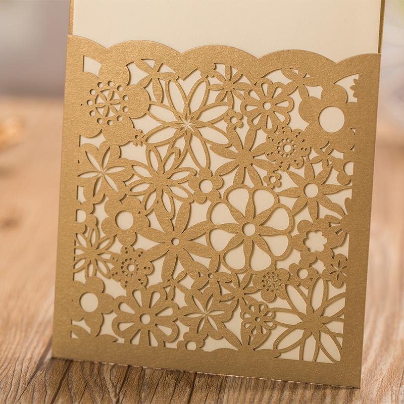 Gold Flower Wedding Invitations Elegant Invitation Cards - Set of 50pcs Picky Bride