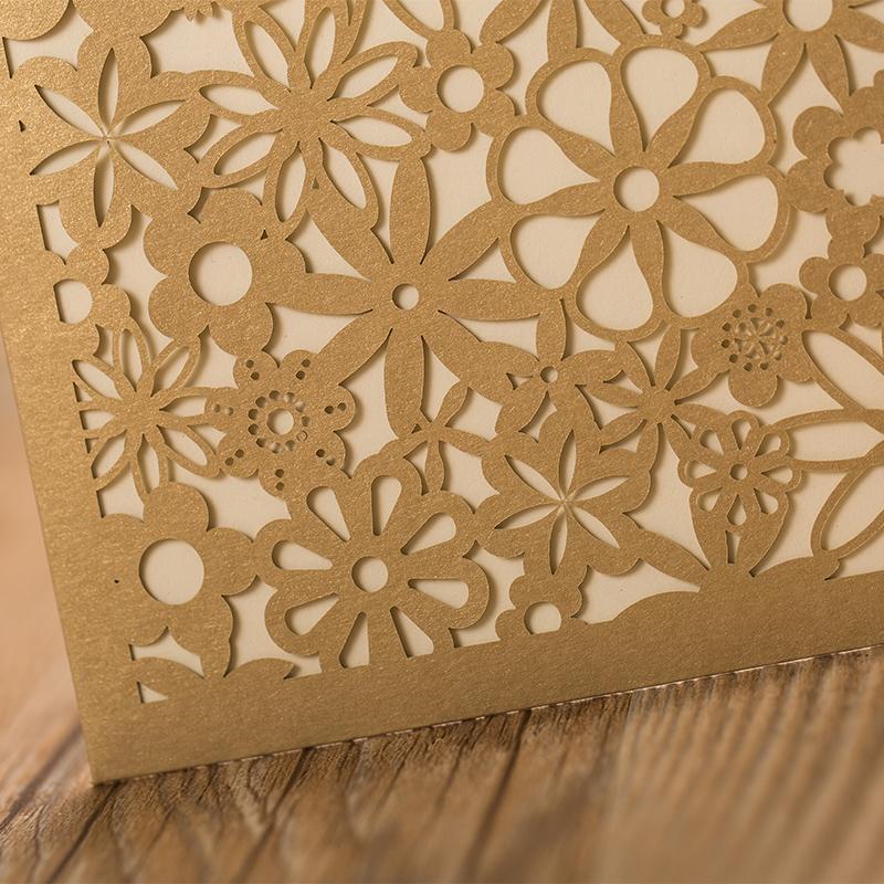 Gold Flower Wedding Invitations Elegant Invitation Cards - Set of 50pcs Picky Bride