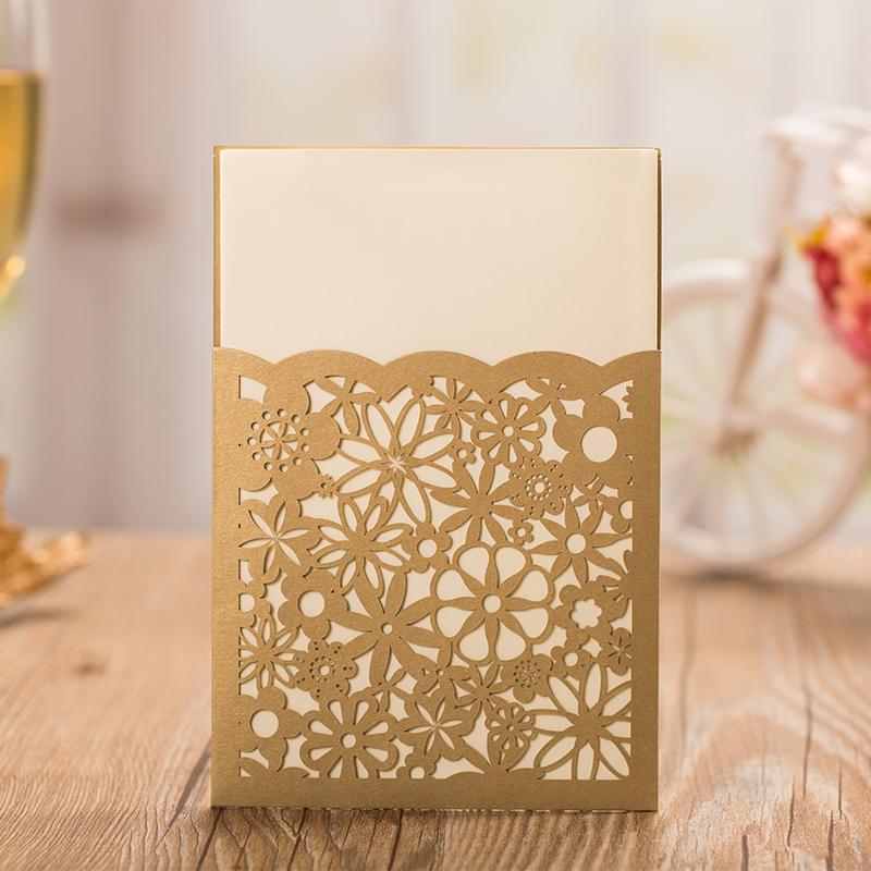 Gold Flower Wedding Invitations Elegant Invitation Cards - Set of 50pcs Picky Bride Blank Gold