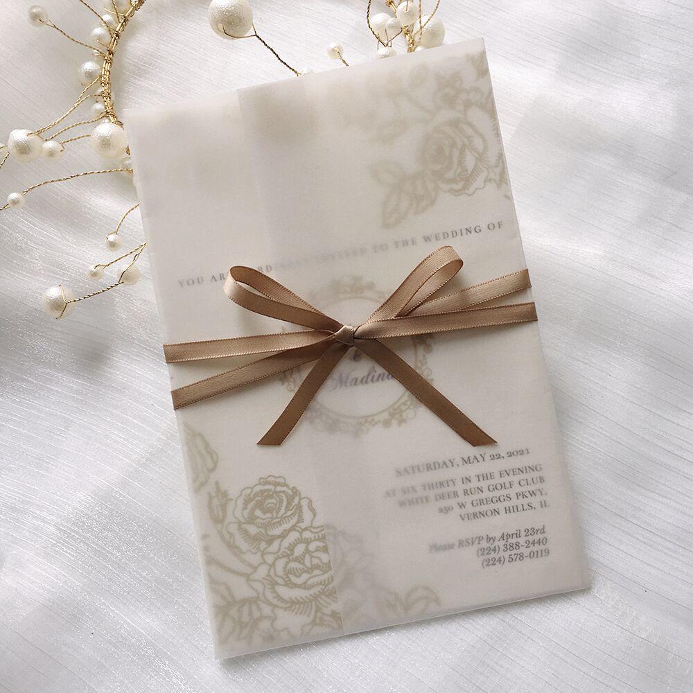 Gold Foil Customized Wedding Invitations with Vellum Paper Wedding Ceremony Supplies Picky Bride