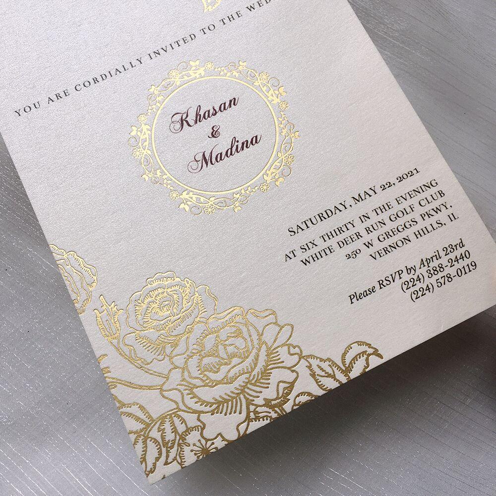 Gold Foil Customized Wedding Invitations with Vellum Paper