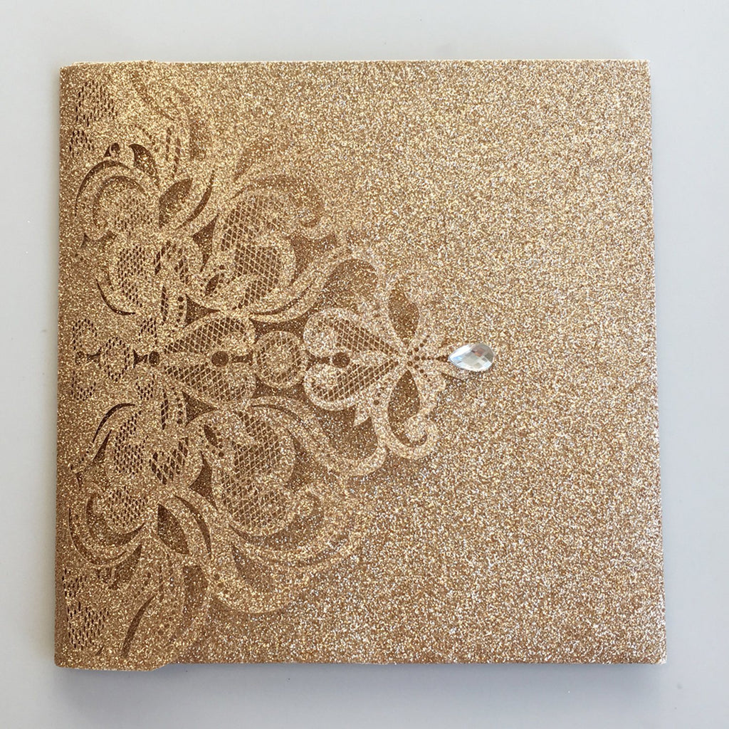 Gold Glitter Laser Cut Wedding Invites with RSVP Cards Luxury Wedding Cards Picky Bride