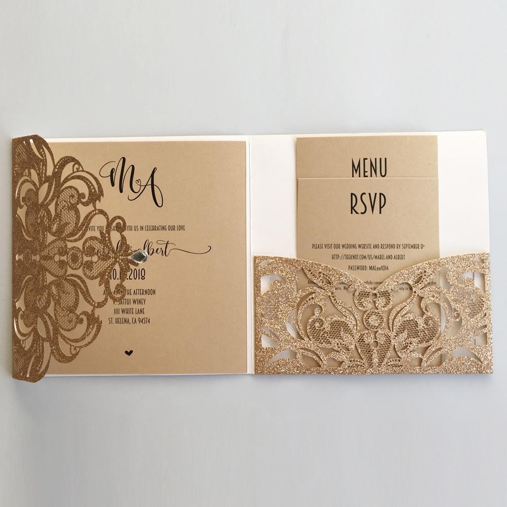 Gold Glitter Laser Cut Wedding Invites with RSVP Cards Luxury Wedding Cards Picky Bride