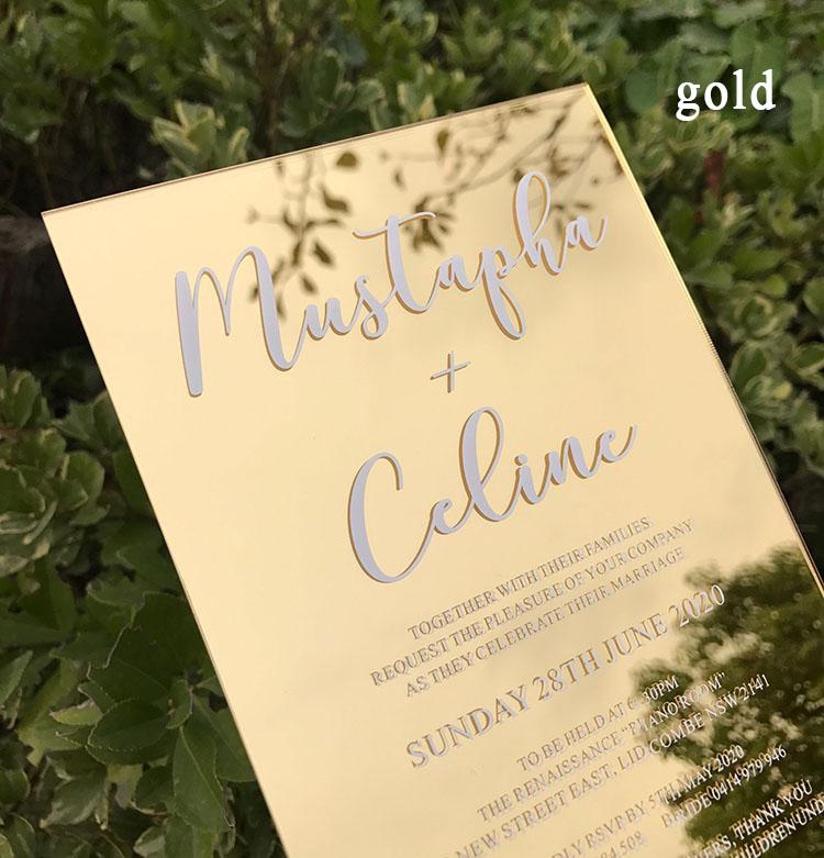 Gold Mirror Acrylic Wedding Invitations Mirror Invitation Card Luxury Wedding Idea Picky Bride 