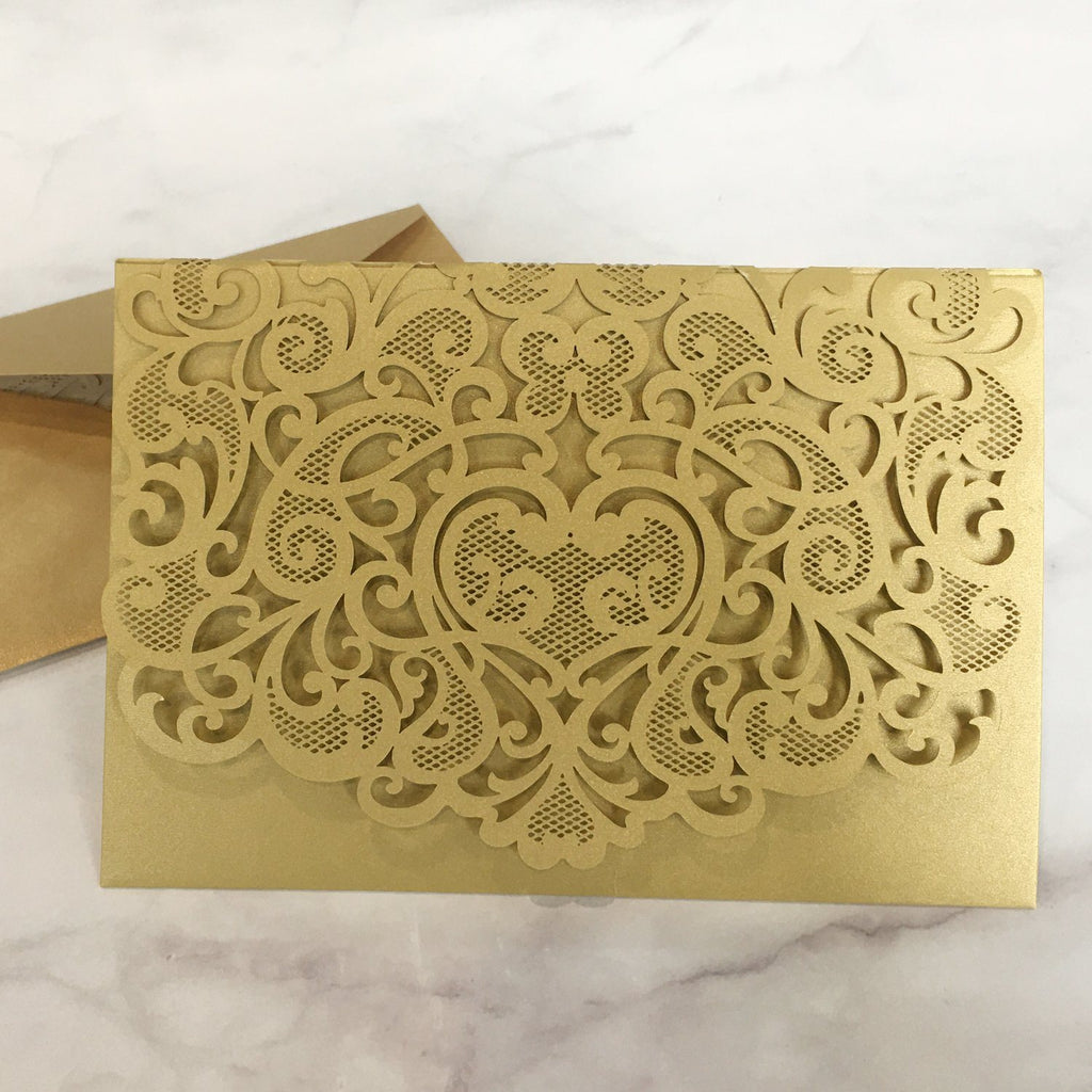 Gold Pocket Wedding Invitations Luxury Laser Cut Invitation Wedding Cards With RSVP Cards Picky Bride