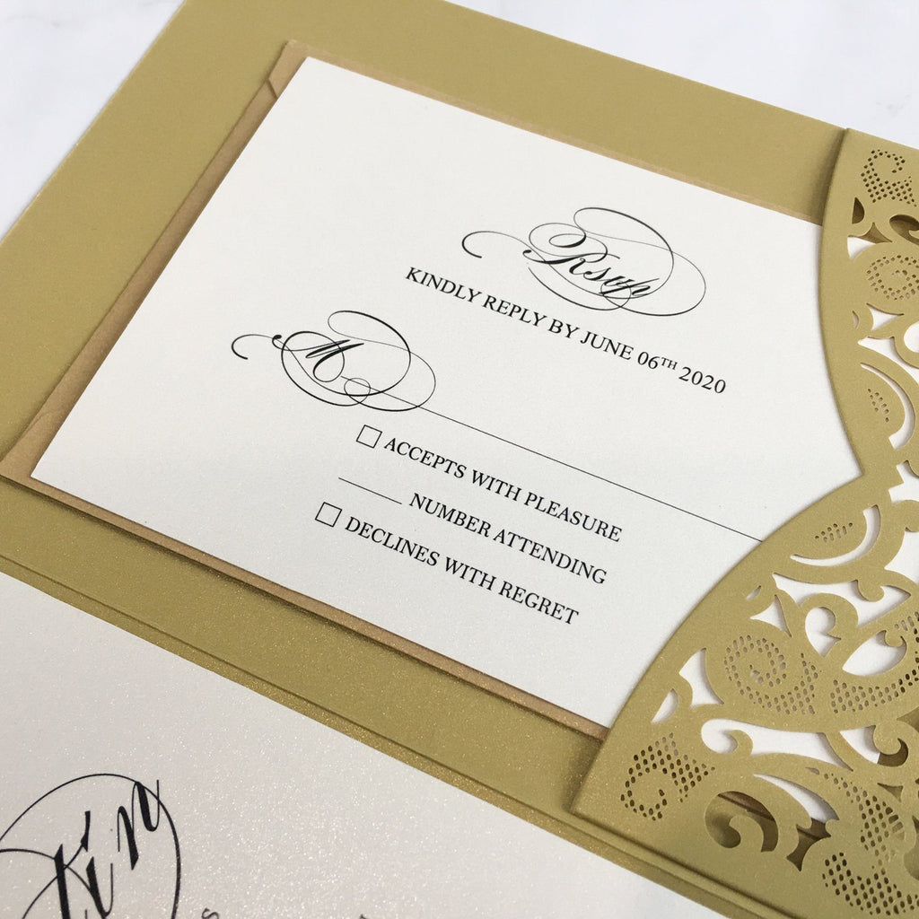 Gold Pocket Wedding Invitations Luxury Laser Cut Invitation Wedding Cards With RSVP Cards Picky Bride