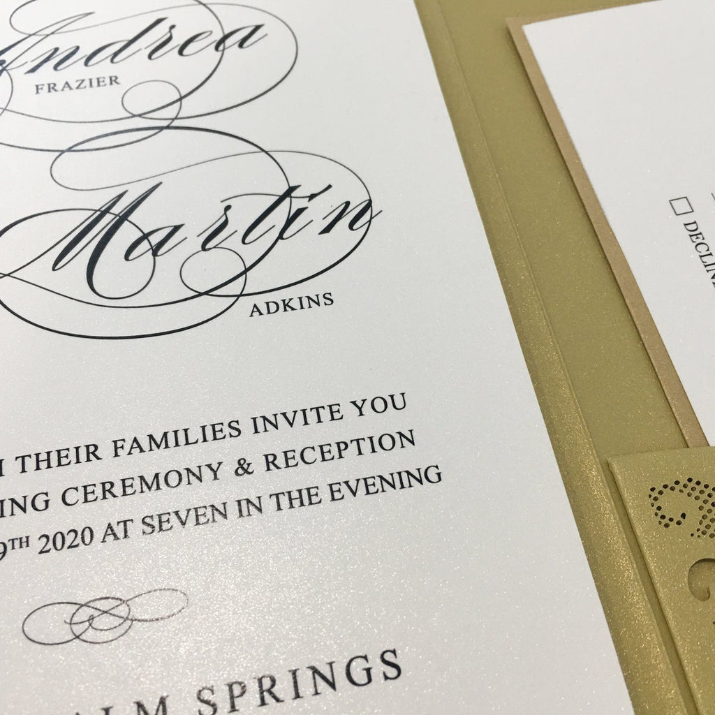 Gold Pocket Wedding Invitations Luxury Laser Cut Invitation Wedding Cards With RSVP Cards Picky Bride
