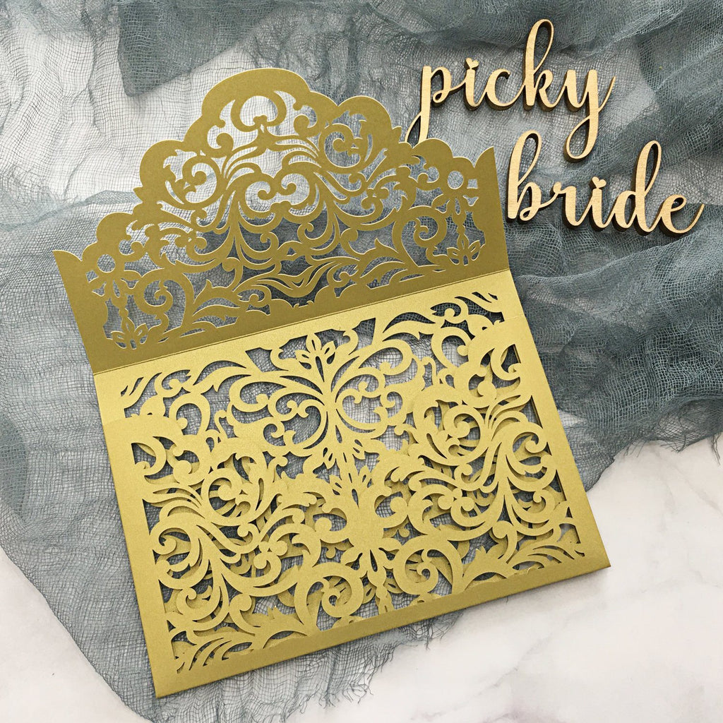 Gold Pocket Wedding Invitations Suite Elegant Laser Cut Invitation Wedding Cards Picky Bride
