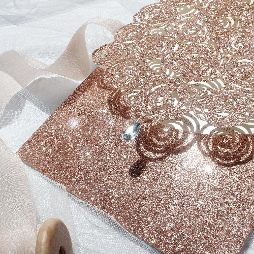 Gold Rose Wedding Invitations, Lace Wedding Invitation Card Picky Bride