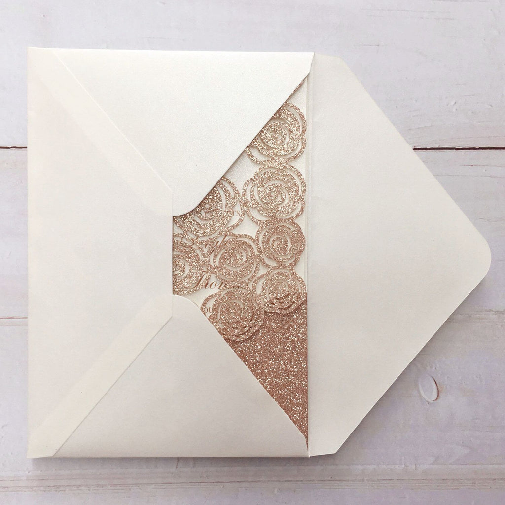 Gold Rose Wedding Invitations, Lace Wedding Invitation Card Picky Bride