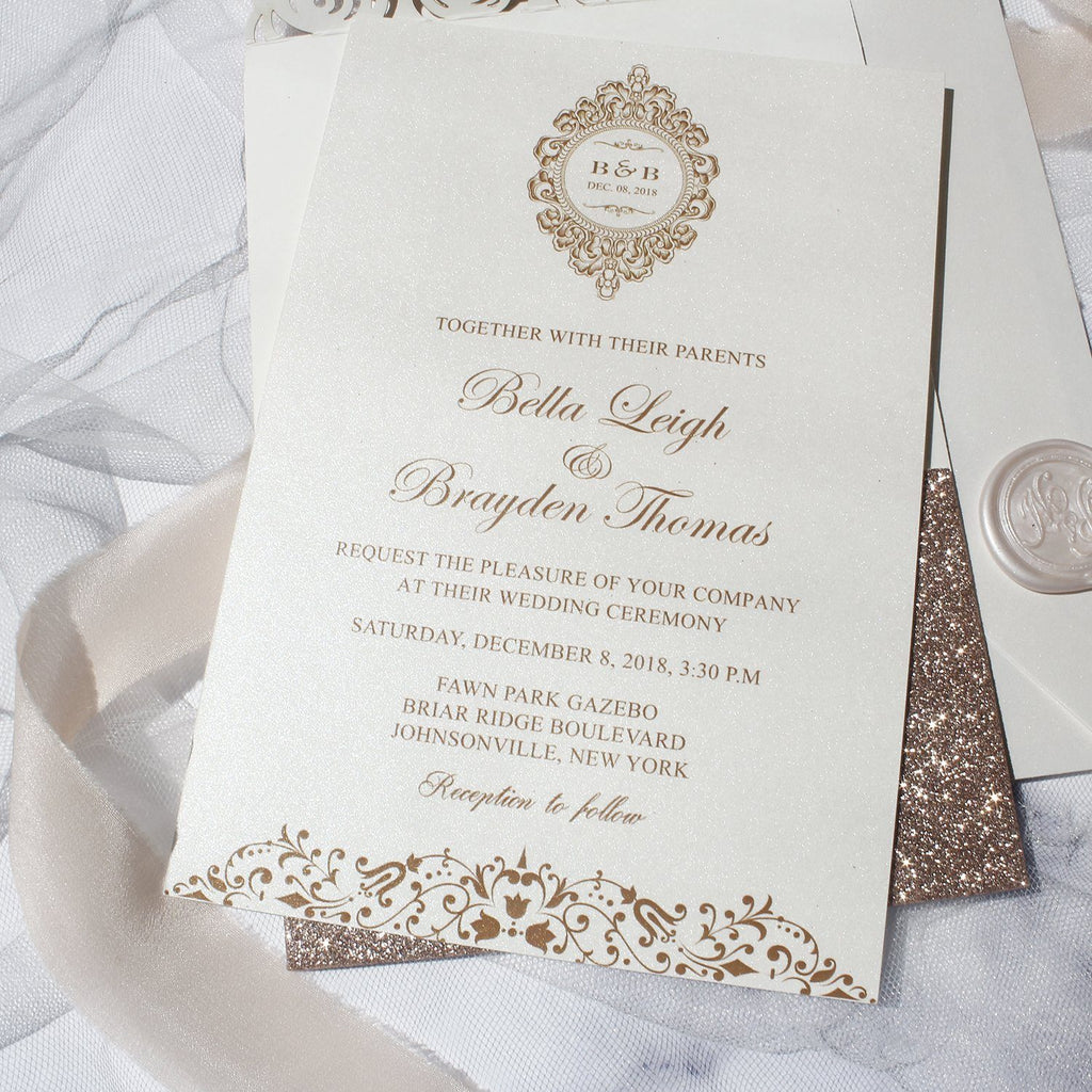 Gold Rose Wedding Invitations, Lace Wedding Invitation Card Picky Bride