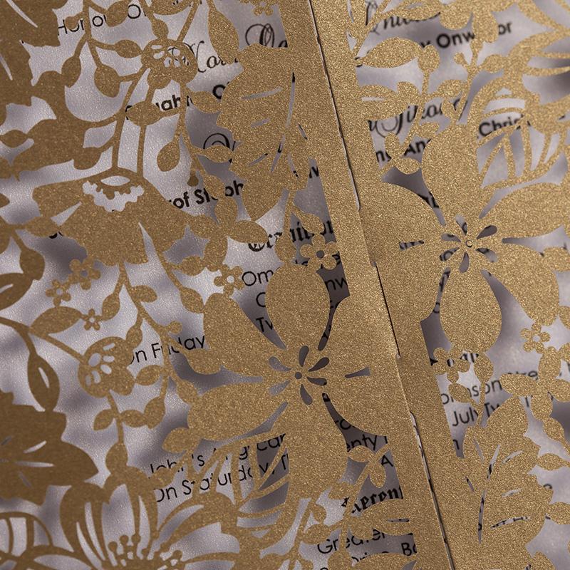 Golden Gate-fold Wedding Invitations; Gold Lace Wedding Invitation Cards - Set of 50pcs Picky Bride