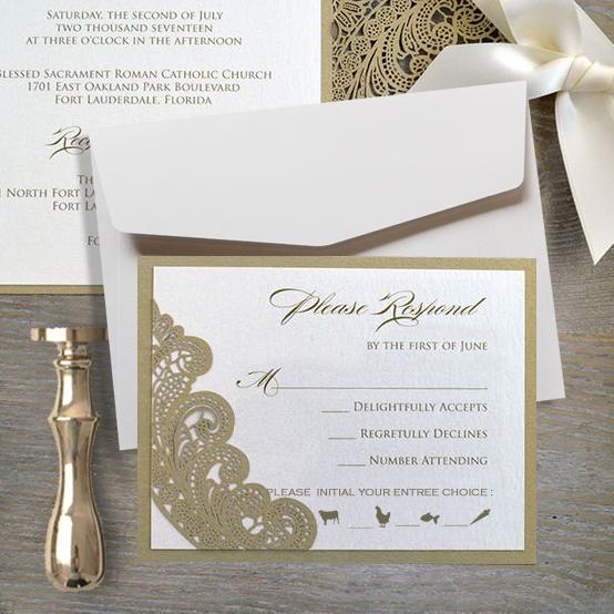 Golden Wedding Invitations Cards with RSVP Cards, Elegant Lace Invitation Cards Picky Bride 