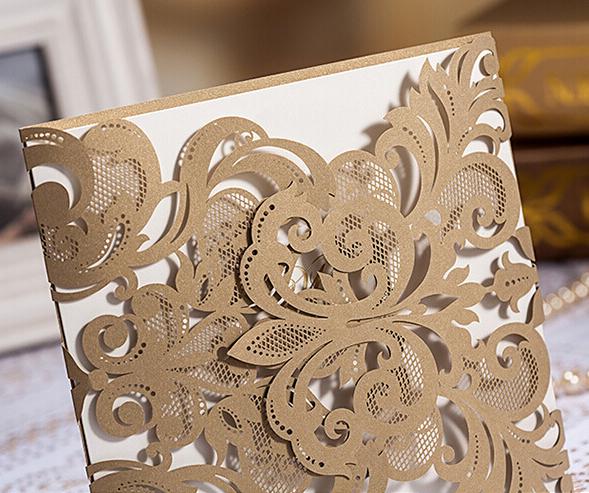 Golden Wedding Invitations with Envelopes and Seals - Set of 50 Picky Bride