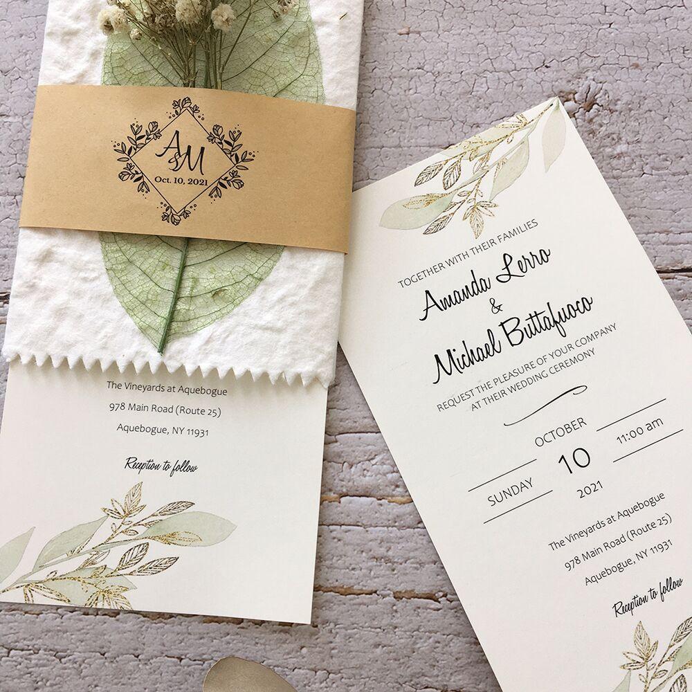 Greenery Wedding Invitation Set, Botanical Veins Wedding Invitations with Baby's Breath Bundle Wedding Ceremony Supplies Picky Bride