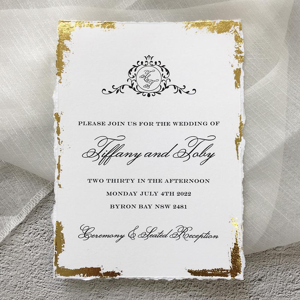 Handmade Gold Deckled Edge Wedding Invitations with Lining Envelopes Wedding Ceremony Supplies Picky Bride