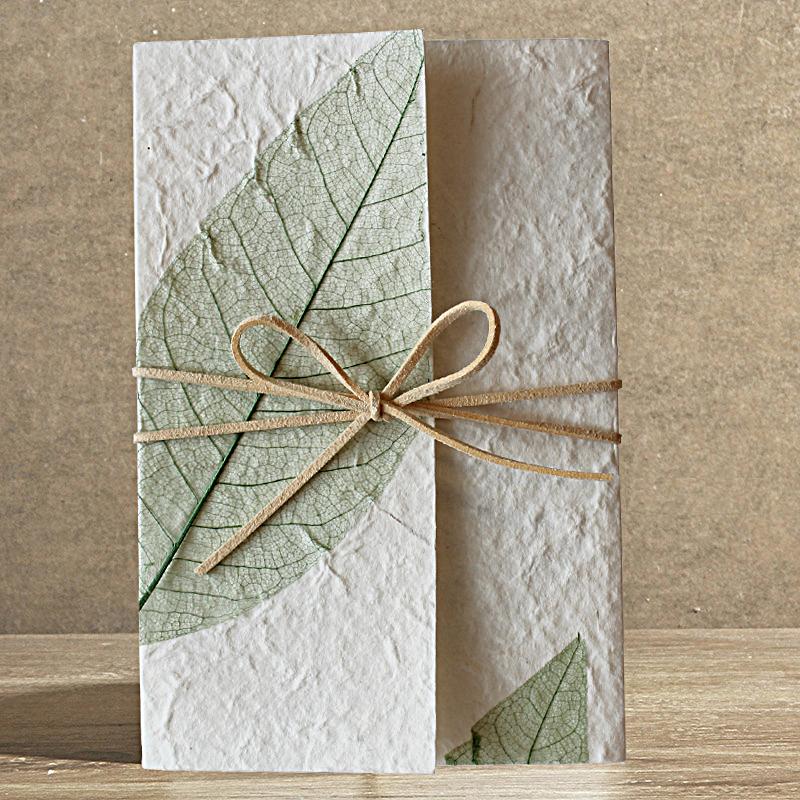 Handmade Wedding Invitations Off White Green Leaf Design Picky Bride