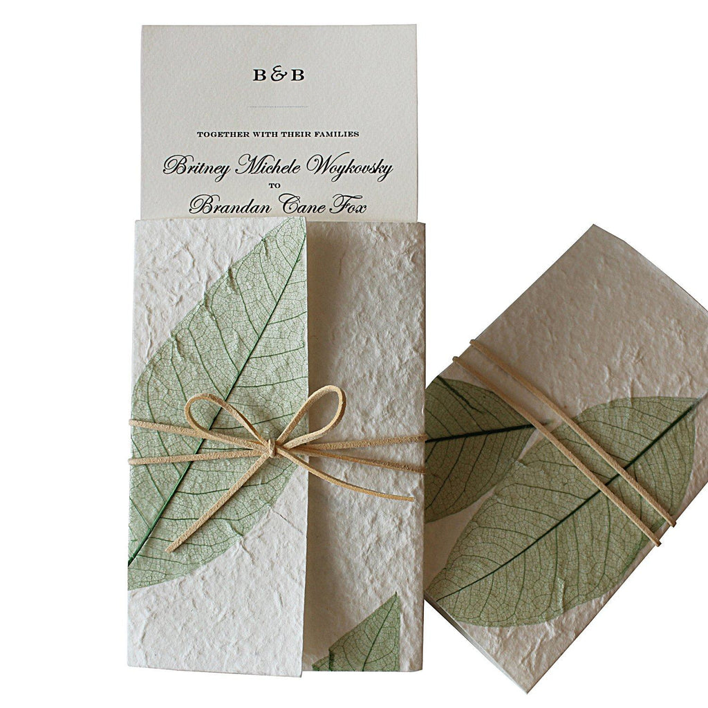 Handmade Wedding Invitations Off White Green Leaf Design Picky Bride