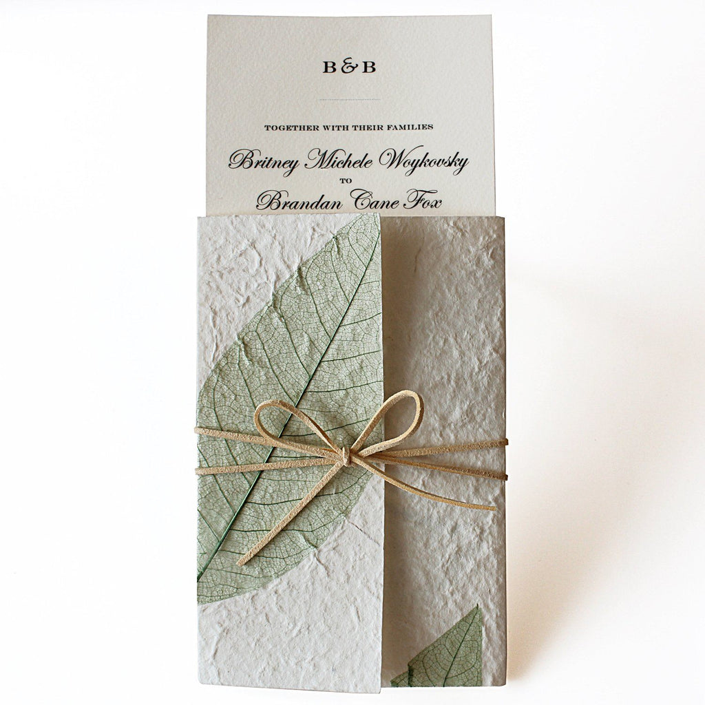 Handmade Wedding Invitations Off White Green Leaf Design Picky Bride