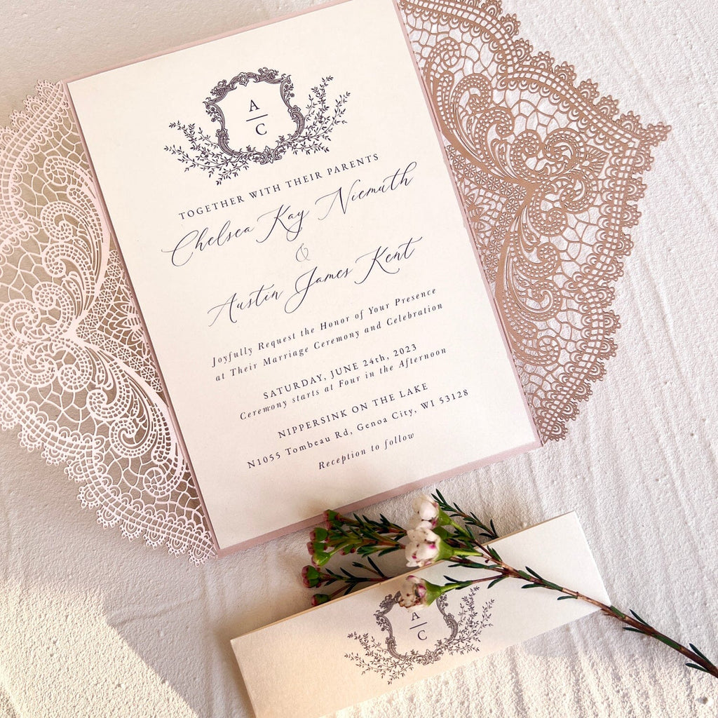 Ivory and Blush Pink Wedding Invitations Suite, Elegant Pale Pink Wedding Cards and RSVP Card, Laser Cut Details Cards Wedding Ceremony Supplies Picky Bride 