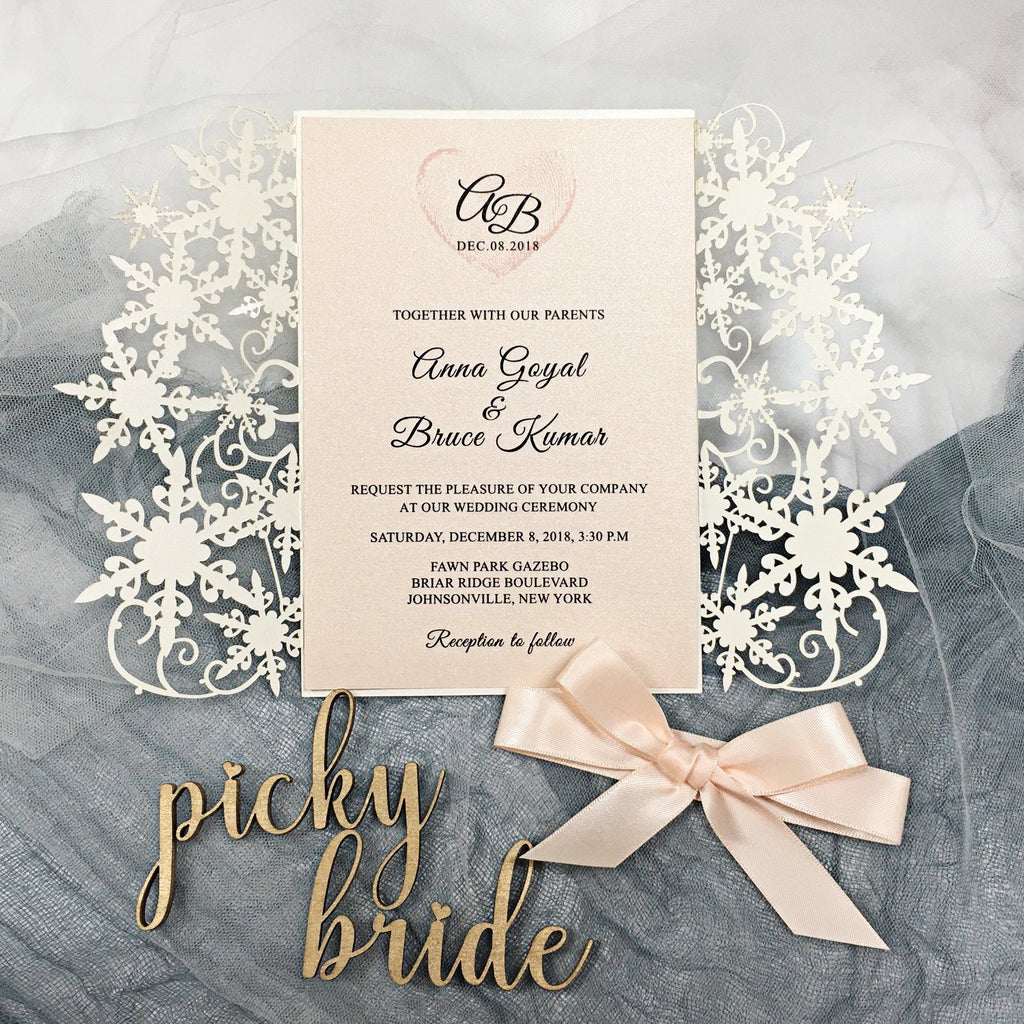 Ivory Lace Laser Cut Wedding Invitations with Blush Pink Shimmer Insert Picky Bride