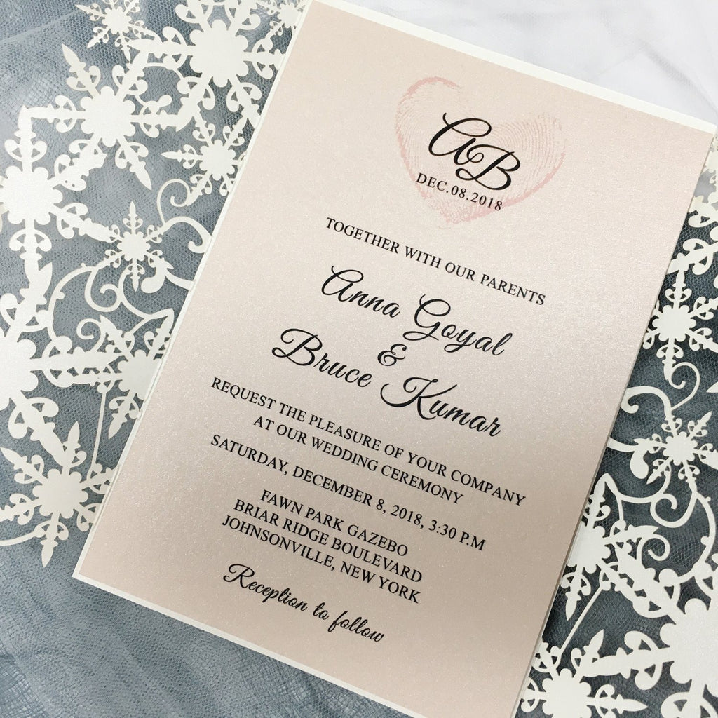 Ivory Lace Laser Cut Wedding Invitations with Blush Pink Shimmer Insert Picky Bride