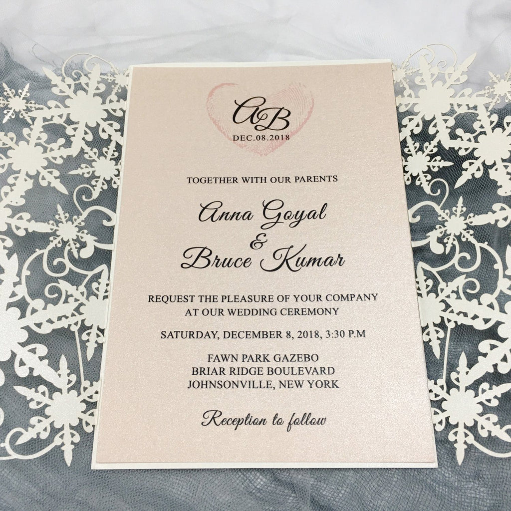 Ivory Lace Laser Cut Wedding Invitations with Blush Pink Shimmer Insert Picky Bride
