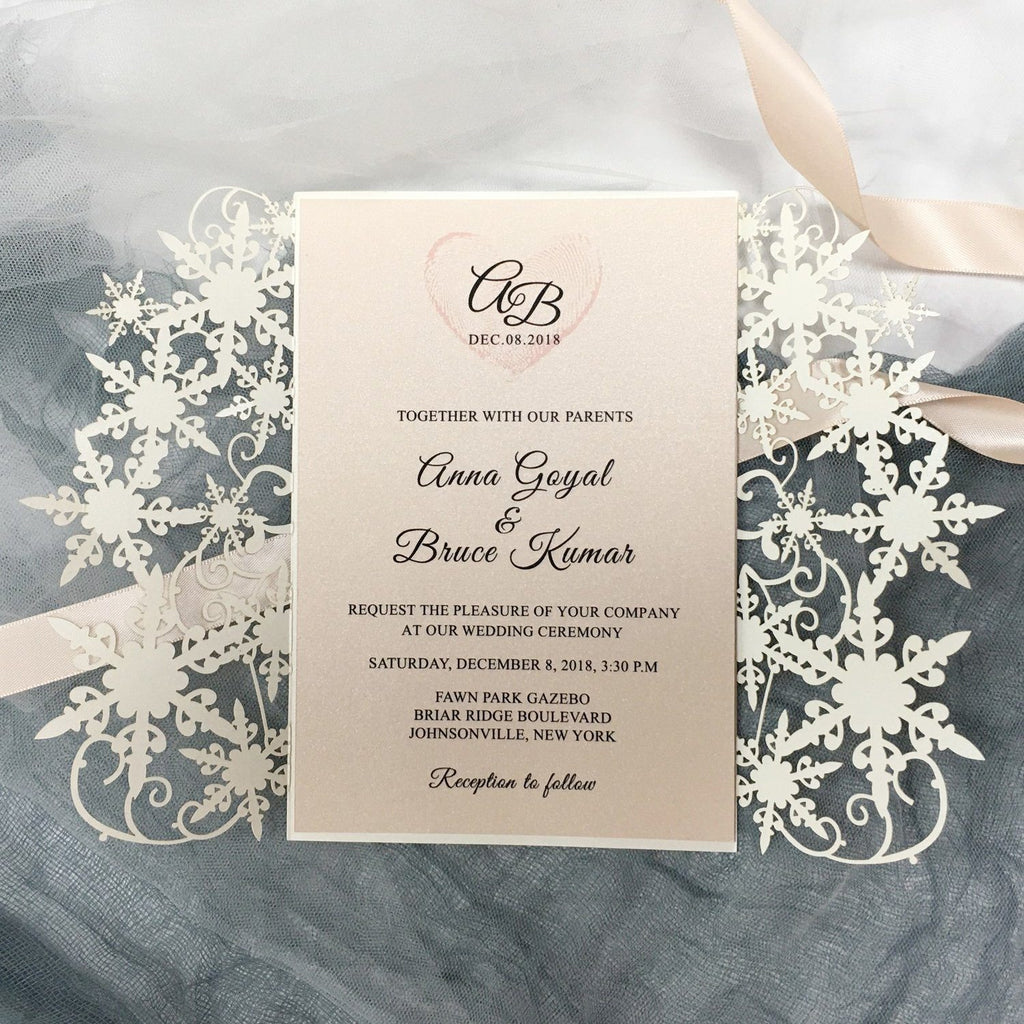 Ivory Lace Laser Cut Wedding Invitations with Blush Pink Shimmer Insert Picky Bride