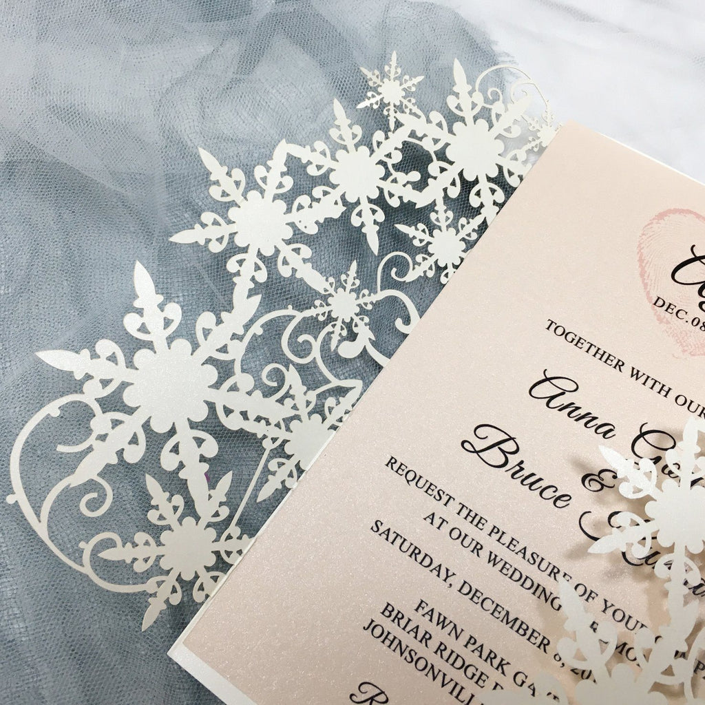 Ivory Lace Laser Cut Wedding Invitations with Blush Pink Shimmer Insert Picky Bride