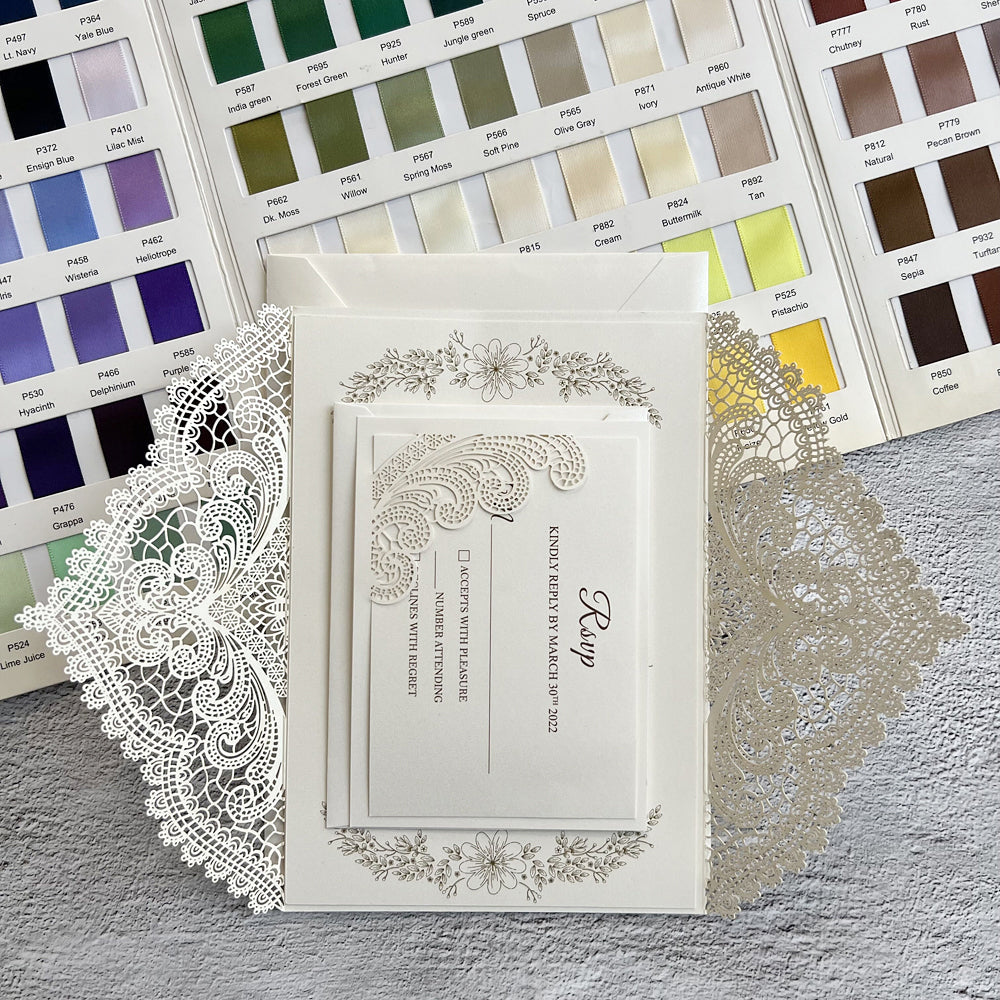Ivory Lace Wedding Invitation Laser cut Lace Wedding Invitations elegant wedding invitations Party & Celebration Picky Bride