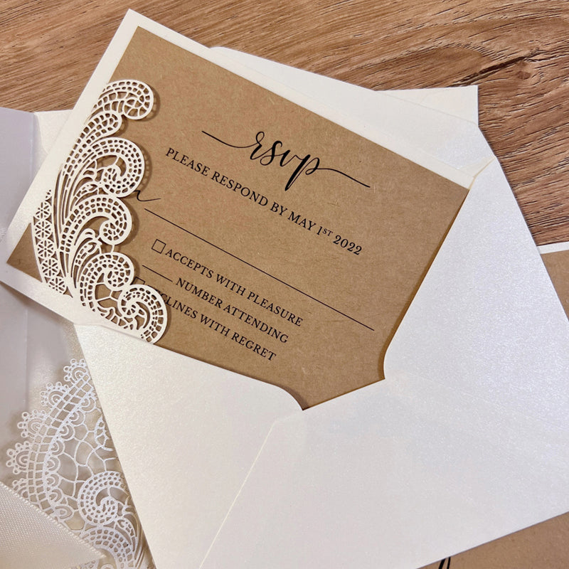 Kraft Wedding Invitation Set Personalised Lace Wedding Card Rustic Elegant Wedding Wedding Ceremony Supplies Picky Bride