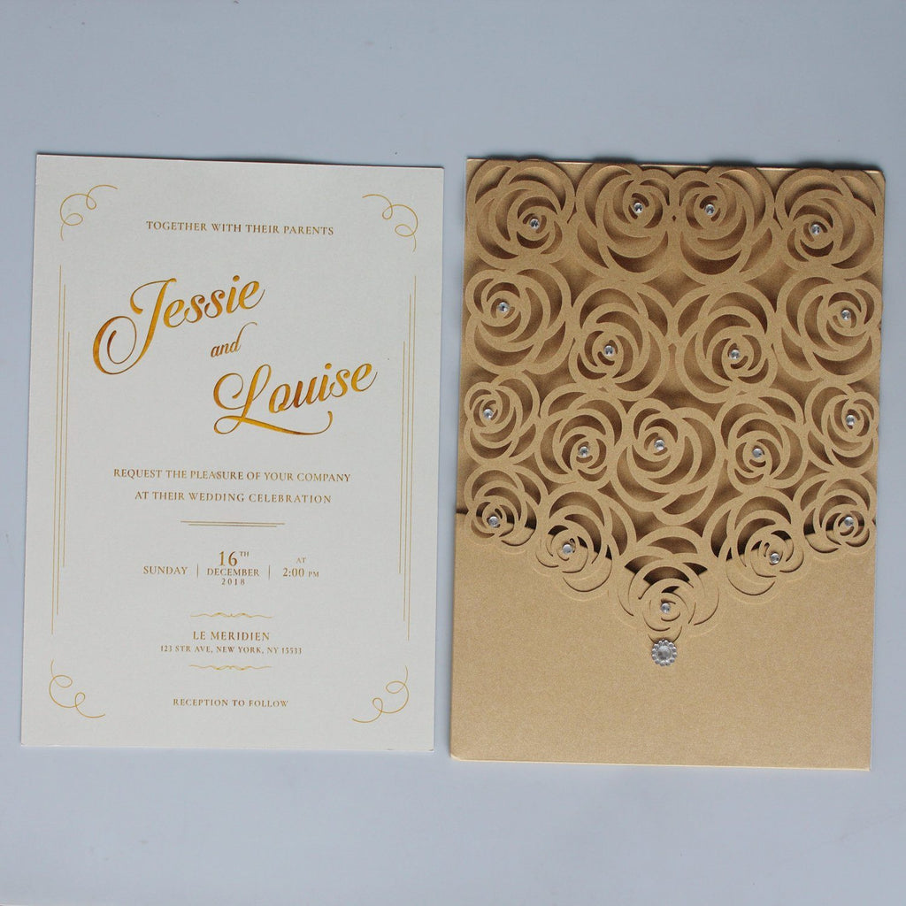 Lace Pocket Wedding Invitation Gold Rose Wedding Invites Picky Bride