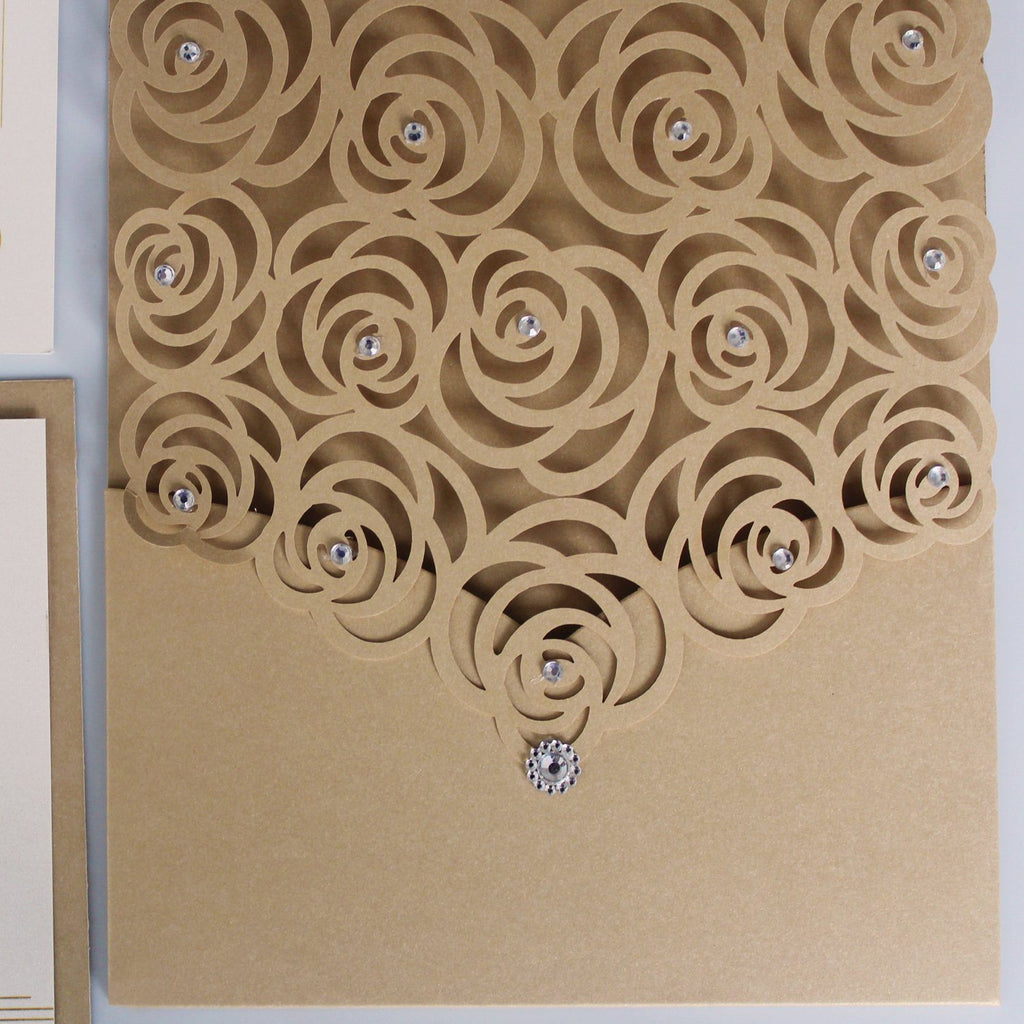 Lace Pocket Wedding Invitation Gold Rose Wedding Invites Picky Bride