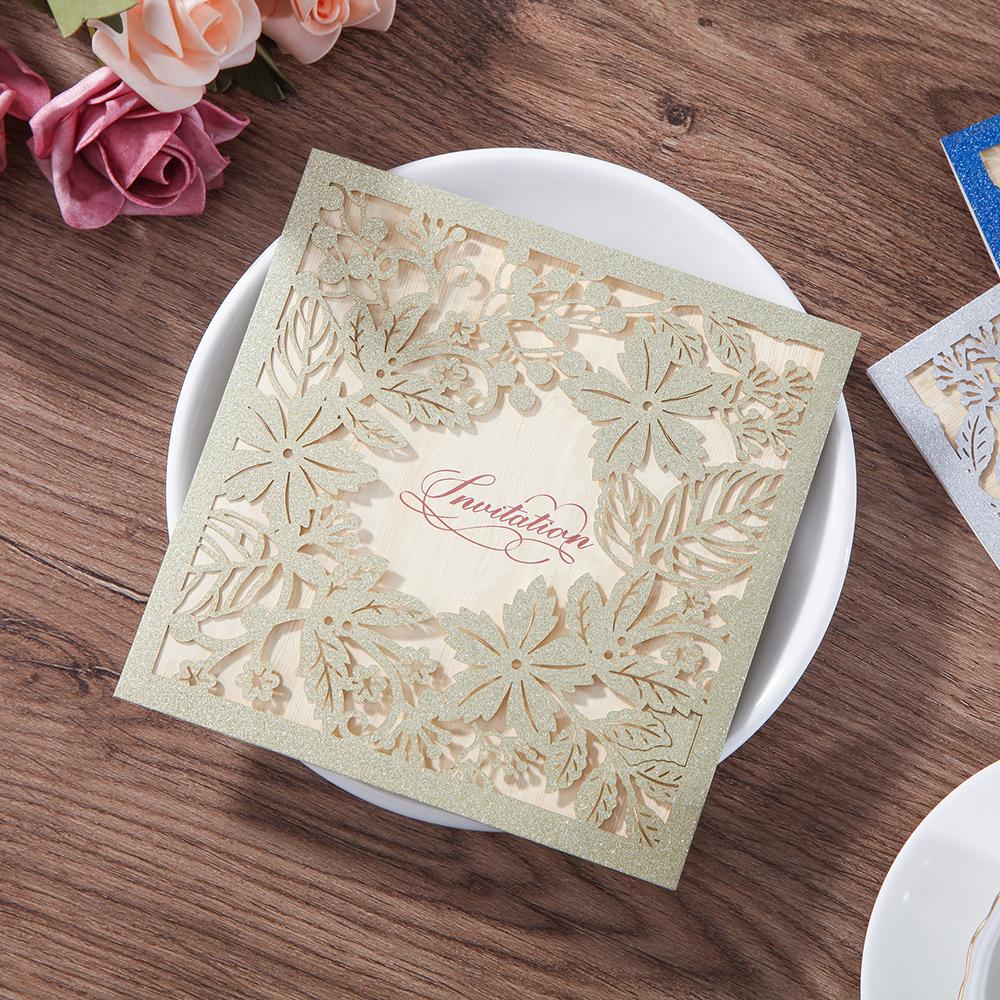 Laser Cut Glitter Invitations Fall Invite Cards, Wedding Invitation Customized Picky Bride Gold 30 x $3.0 ea.