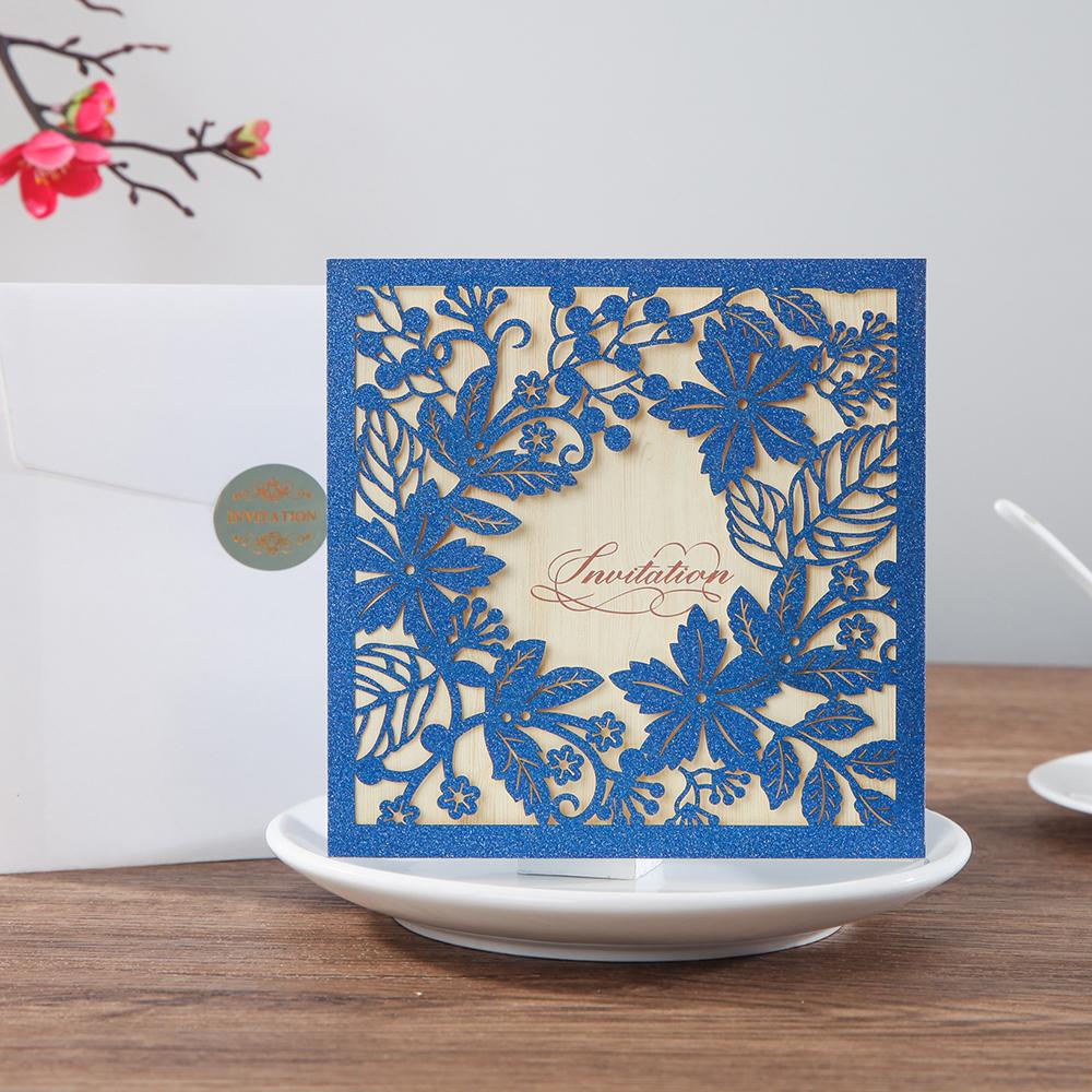 Laser Cut Glitter Invitations Fall Invite Cards, Wedding Invitation Customized Picky Bride Royal Blue 30 x $3.0 ea.