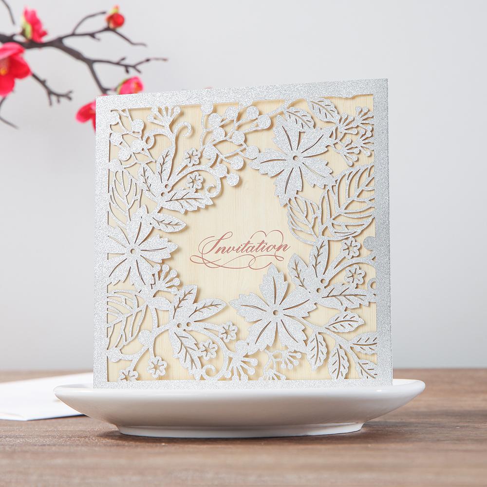 Laser Cut Glitter Invitations Fall Invite Cards, Wedding Invitation Customized Picky Bride Silver 30 x $3.0 ea.