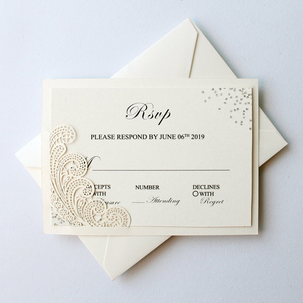 Laser Cut Ivory Wedding Invite Invitation Cards With Envelopes PB2001-IV Picky Bride 