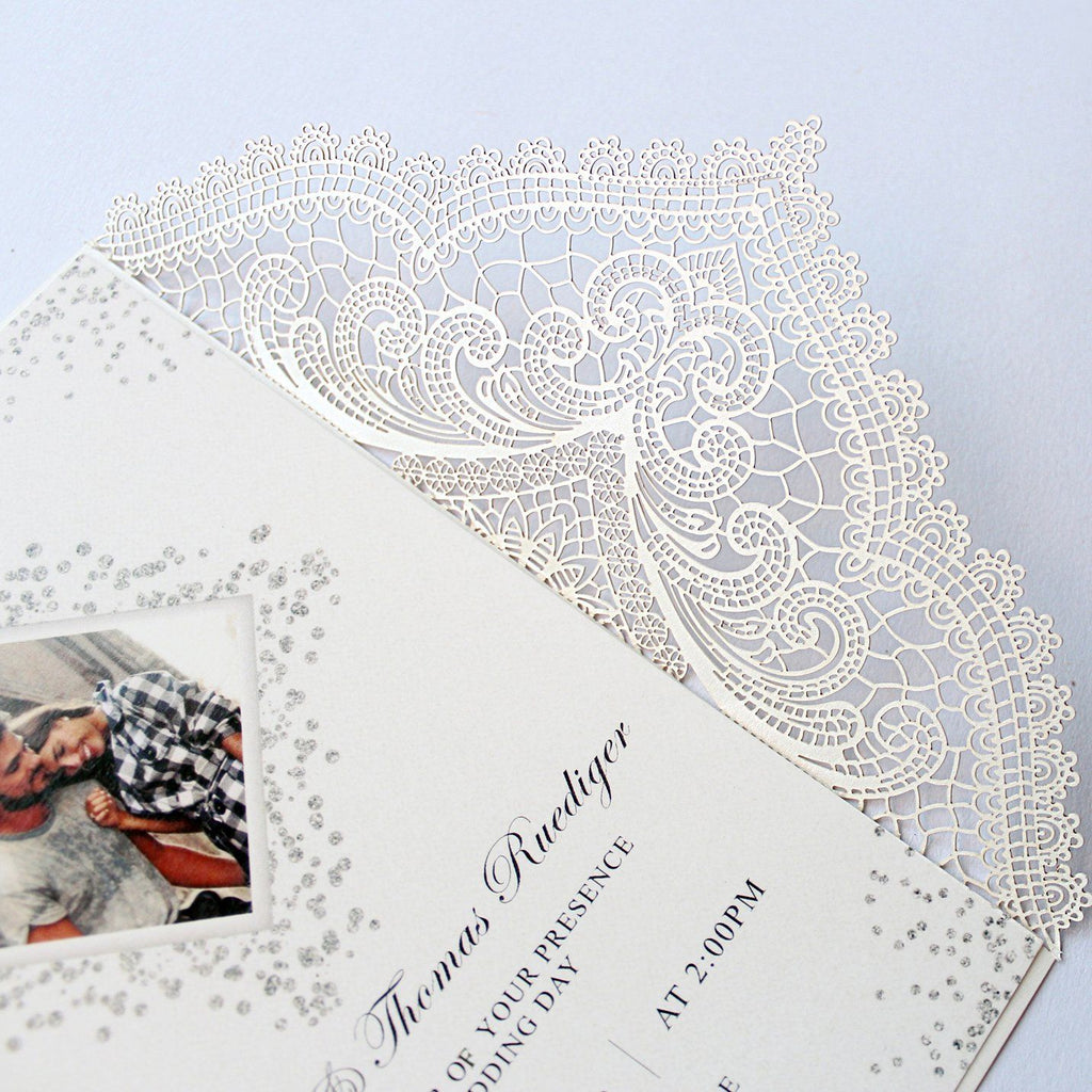 Laser Cut Ivory Wedding Invite Invitation Cards With Envelopes PB2001-IV Picky Bride