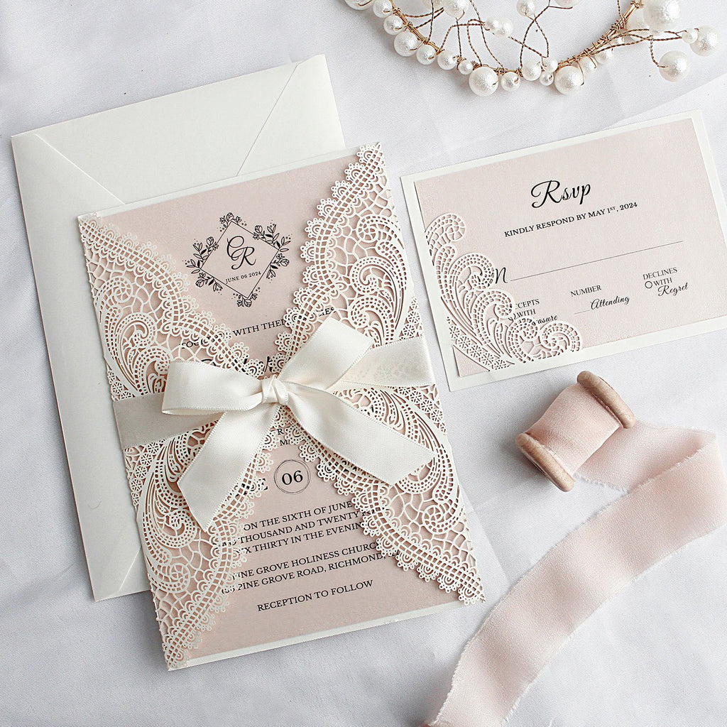 Laser Cut Lace Wedding Invitations with RSVP Cards, Elegant Wedding Invites - Picky Bride Picky Bride
