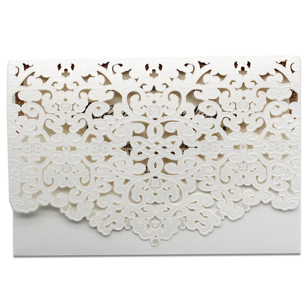 Laser Cut Pocket Wedding Invitations, Gold Glitter Wedding Invitations Picky Bride