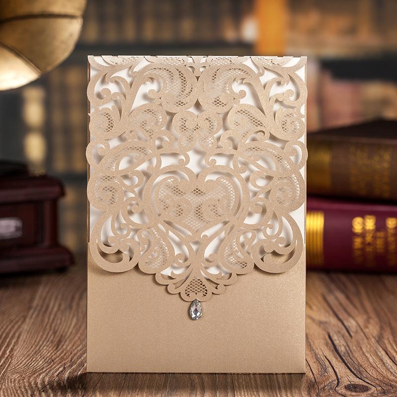 Laser Cut Wedding Invitations Elegant Invitations With Envelope - Set of 50pcs Picky Bride Blank Gold